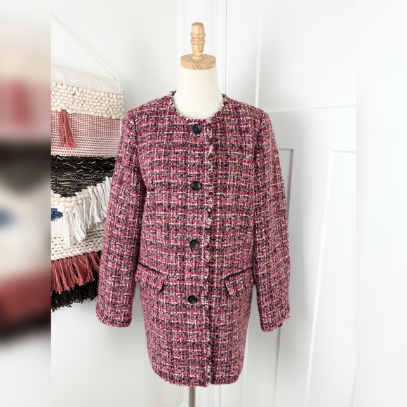 Talbots Pinewood Tweed Coat Jacket pink Sz 10 - Picture 2 of 11